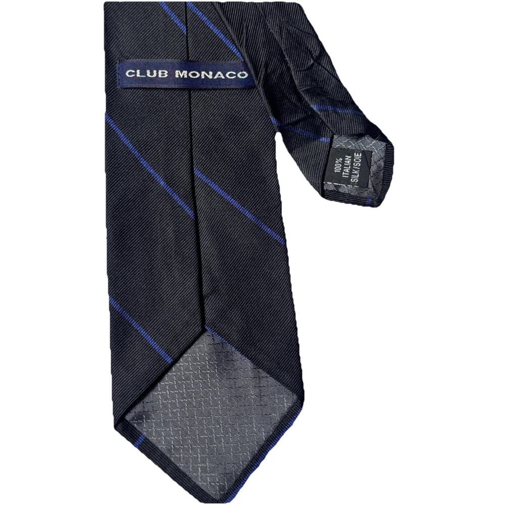 Club Monaco Black Blue Diagonal Stripe Repp Mens Tie 3.5 x 57 Preppy EUC